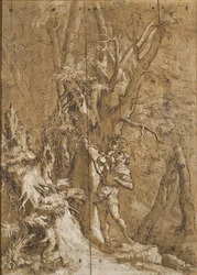 Oedipe abandonne - Den övergivna Oidipus, av Rosa, Salvatore (1615-1673). Olja på trä. Mått: 65x45 cm. Nationalmuseum Stockholm