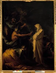Samuels skugga visar sig för Saul hos häxan i Endor, omkring 1668. Mått 2,73 x 1,93 m