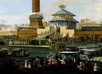 Att lägga grundsten för kapell tillägnat den obefläckade jungfrun som tack för kungens trånga flykt från Agesilao Milanos attack, av Salvatore Fergola (1799-1874), Italien