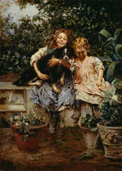 Tre vänner, av Salvatore Postiglione (1861-1906), olja på duk, 53,5x38 cm