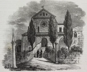 Casamari kloster, Veroli, Lazio, Italien, litografi av Salvatore Puglia från Poliorama Pittoresco, n 47, 1 juli