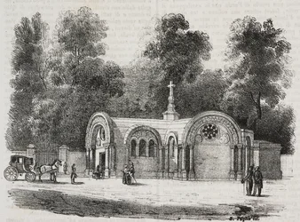 Chapel Royal of Saint Ferdinand, Sablonville, Frankrike, litografi av Salvatore Puglia från Poliorama Pittoresco, n 13, 4 november