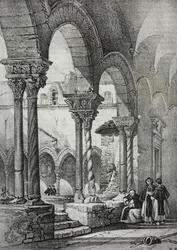 Cloister of Church of Saint Dominic, Palermo, litografi av Salvatore Puglia från Poliorama Pittoresco, n 11, 23 oktober