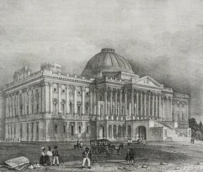 Fasad av Capitol Building i Washington, USA, litografi av Salvatore Puglia från Poliorama Pittoresco, n 42, 28 maj