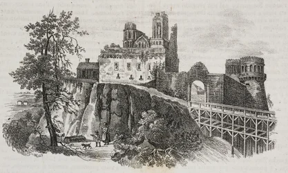 Ostroh Castle, Ukraina, litografi av Salvatore Puglia från Poliorama Pittoresco, n 30, 1 mars