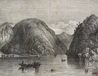 Rogers passage i Lake George, USA, litografi av Salvatore Puglia från Poliorama Pittoresco, n 33, 25 mars