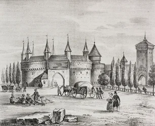 S:t Florians port, Krakow, Polen, litografi av Salvatore Puglia från Poliorama Pittoresco, n 22, 4 januari