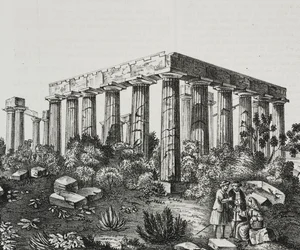 Apollontemplet på berget Panellenius, Grekland, litografi av Salvatore Puglia från Poliorama Pittoresco, n 40, 14 maj