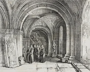 Underjordisk kyrka i Basel Cathedral, Schweiz, litografi av Salvatore Puglia från Poliorama Pittoresco, n 50, 22 juli