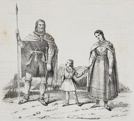 Varangians, people of Scandinavian Peninsula, litografi av Salvatore Puglia från Poliorama Pittoresco, n 42, 27 maj
