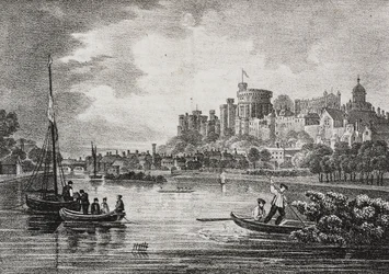 Utsikt över Windsor Castle, England, Storbritannien, litografi av Salvatore Puglia från Poliorama Pittoresco, n 32, 15 mars