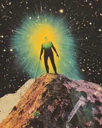 Ensam figur i kosmiskt sken
