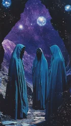 Mystiska figurer med huvor