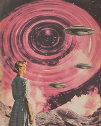 Retro-science fiction-vy över galaxen