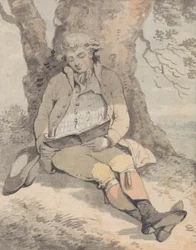 Herr P. Wilkinson sittande i skuggan av en ek och lär sig vissla