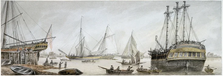 "Ett indiansk fartyg för reparation på Themsen, med en beskrivning av den ordinarie verksamheten vid Royal Shipyards i Deptford