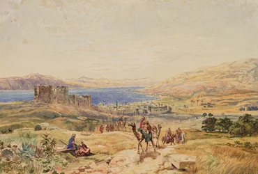 Tiberias vid Galileiska sjön, ca 1850 (akvarell på papper)