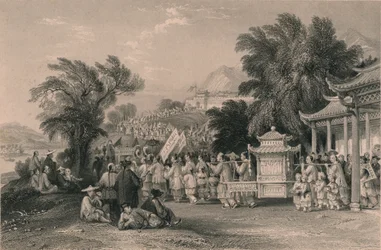 Bröllopsprocession vid Blue-cloud Creek, Chin-keang-foo, c1843-1858.