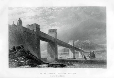 Britannia Tubular Bridge över Menai Straits, Wales, 1886