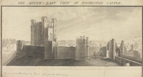 Den sydöstra utsikten över Rochester Castle