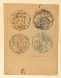 Teckning, Blomsterstudier (Fyra mönster till cirkelformade ornament), 1880-90