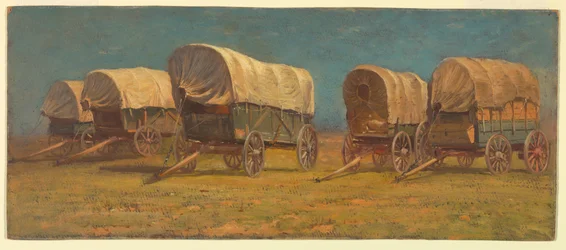 "Teckning, studie, täckta vagnar, möjligen 1871