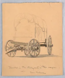 Ritning, studie av täckta vagnar, 1871