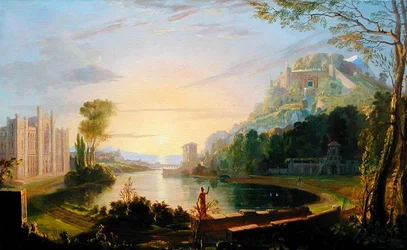 Allegoriskt landskap som visar New York University, Washington Square, New York