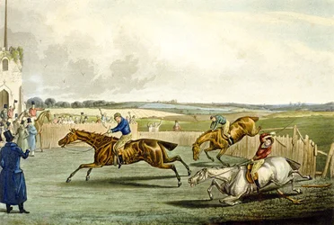 Forth Mile, från Steeplechasing, graverad av Charles Hunt (1829-1900) (färg litho)