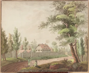 Landskap (penna och bläck och akvarell på kort)