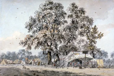 Arméläger i Hyde Park, London, c1780.