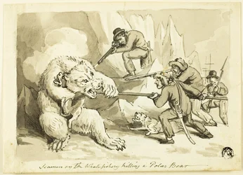 Sjömän på valfisket som dödar en isbjörn (recto); Skal (verso)
