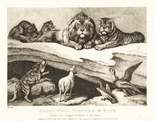Ett rättsfall mellan djur, med lejon och tiger som domare. 1811 (etsning)