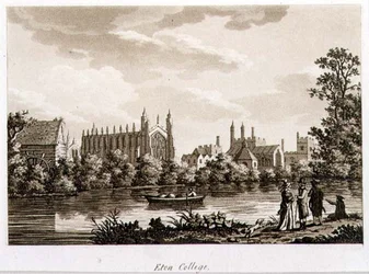 Eton College, illustration från "Picturesque Views of the River Thames", pub. 1799 (etsning, akvatint)