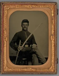 Utan titel porträtt av en sittande soldat med sabel, 1862.