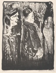 Fantasy: till vänster två figurer med hattar till höger, till höger ett repigt utseende med fjäderdräkt