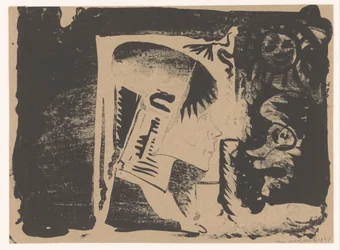 Fantasy: Profilhuvud till höger i en vit rektangel, omgiven av svart (nedre till höger är den svarttvättad)