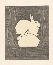 Två snöharar Snow Hare (titel på objekt)