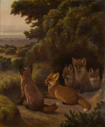 En kull rävungar, ca 1855-92 (olja på duk)