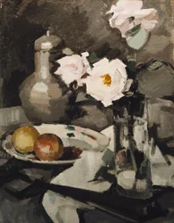Rosa rosor i en glasvas, ca. 1924
