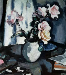 Stilleben med rosor i en vas . Peinture de Samuel John Peploe (1871-1935 Brittisk) Collection privee