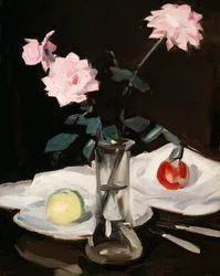 Stilleben, rosa rosor (olja på duk)