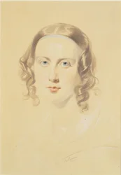 Tidigt porträtt av Catherine Dickens, 1838 (krita, krita och penna på papper)