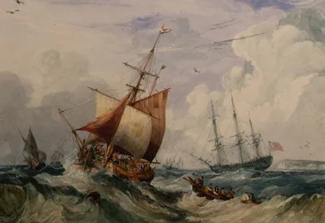 En fransk fiskesmack i en dyning utanför Dover (akvarell)