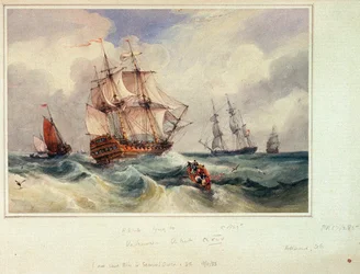 Ett fartyg som ligger till, ca 1825 (akvarell)