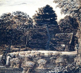 A Cornfield, Shoreham, at Twilight, c.1830 (penna, tvätt och bläck på kort)