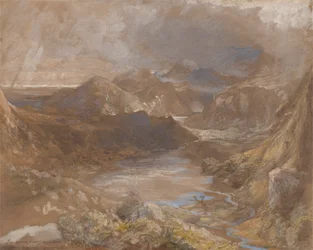 Llwyngwynedd och en del av Llyn-y-dina mellan Capel Curig och Beddegelert, norra Wales