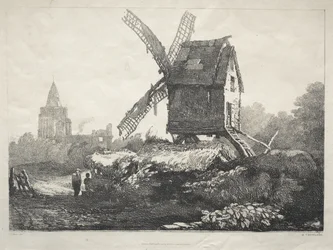 En serie gamla byggnader och lantliga stugor i norra England: Vid Crowland, väderkvarn