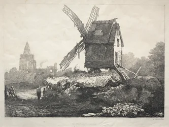 En serie gamla byggnader och lantliga stugor i norra England: At Crowland, Windmill, 182