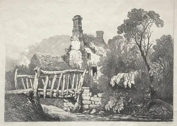 En serie gamla byggnader och lantliga stugor i norra England: Near Byland, 1821.